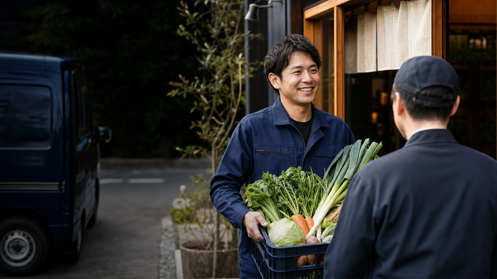 飲食店へ新鮮な野菜を届ける配送スタッフ